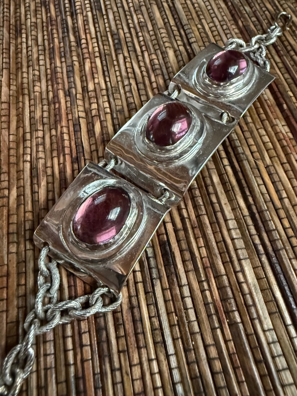 Rafael Canada 3 Panel Bracelet Silver Tone Metal Modernist Brutalist Alfandary